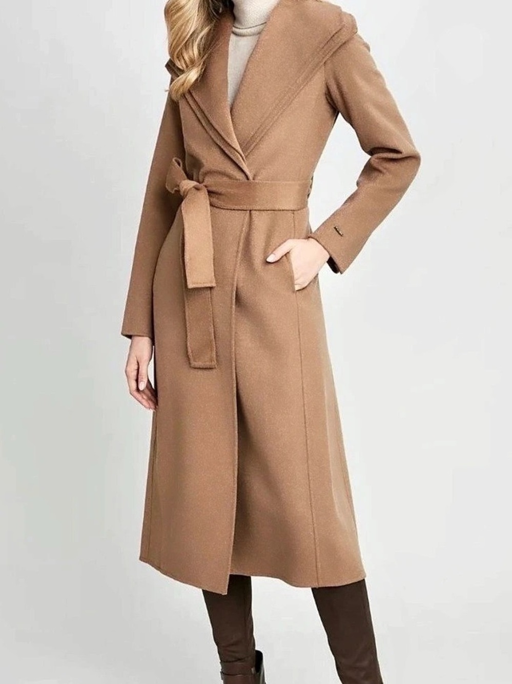 Tahari Wool Blend Wrap Coat in Brown Size Medium